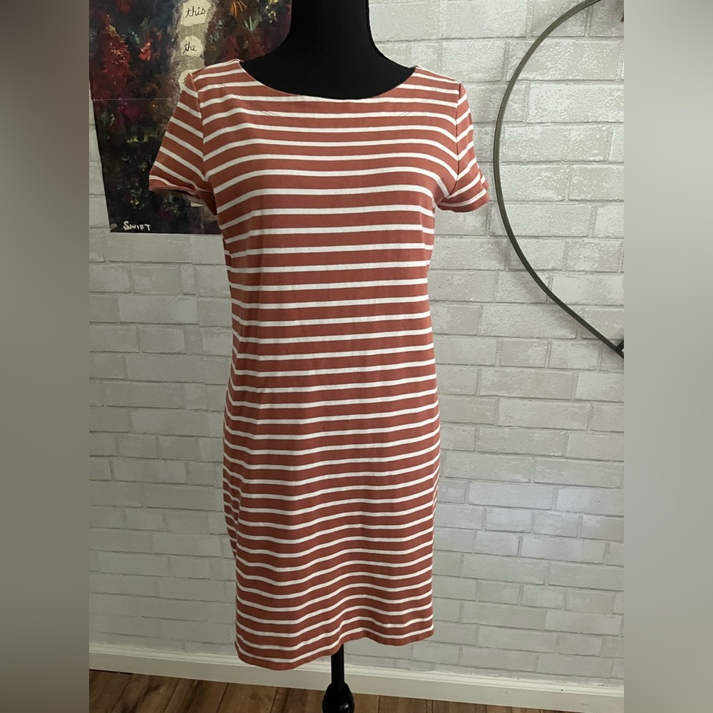 LOFT Rust and White Striped Midi Dress
